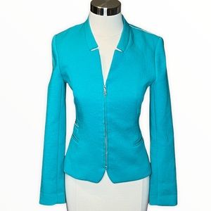 ZARA TRAFALUC AQUA ZIP-UP FITTED BLAZER DRESS JACKET COAT M SUIT WORK WEAR